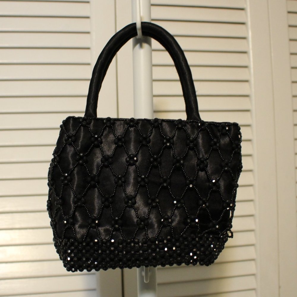 Vintage Lancome Black Beaded Clutch